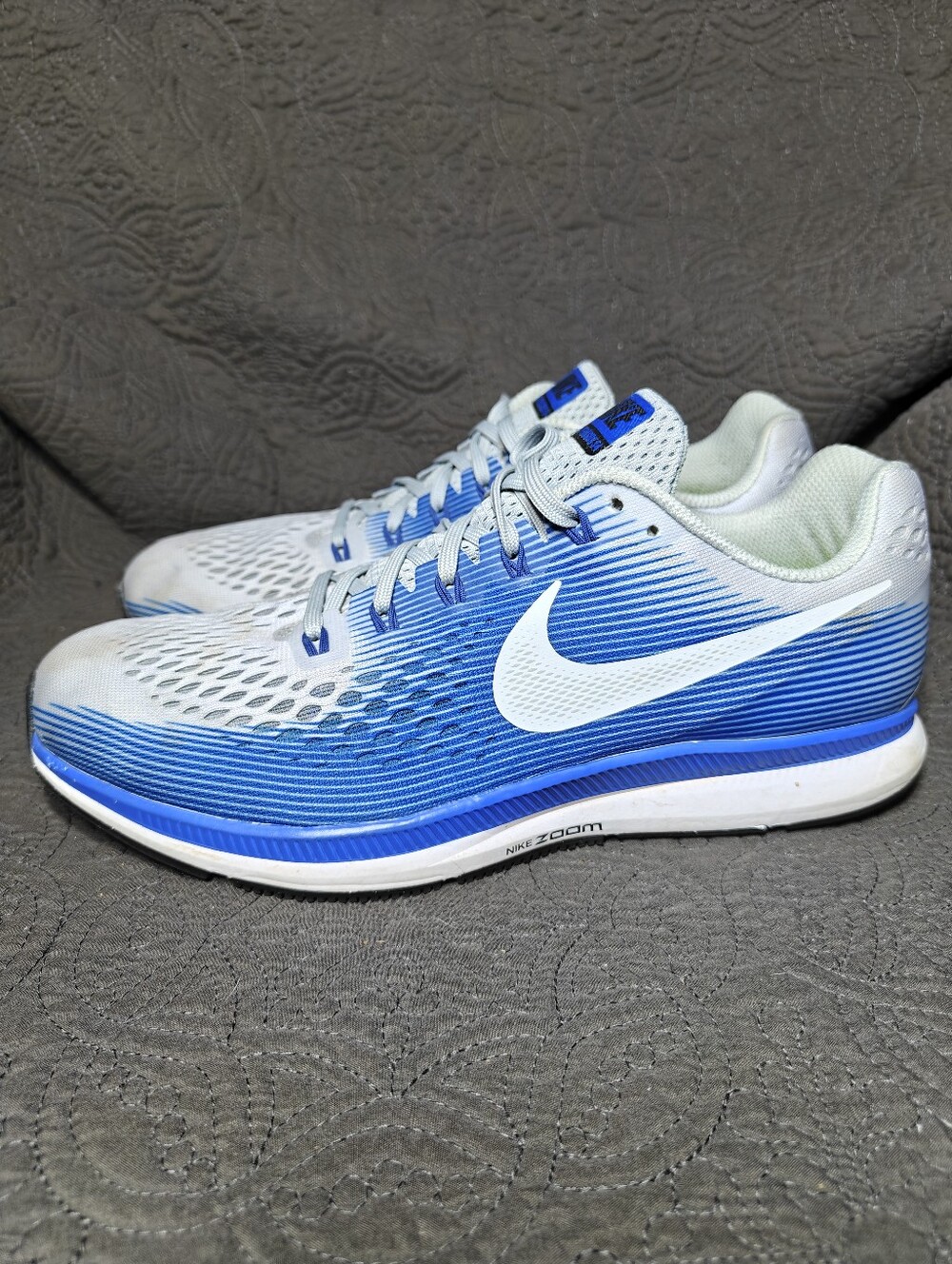 Nike Air Zoom Pegasus 34 Grey Racer Blue Running Walking Men's Shoes Size 10.5